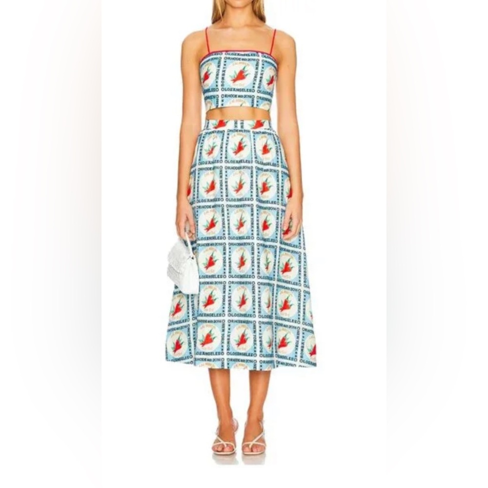 NWT Rhode Two-Piece Linen Skirt And Top Set W/LAL Mirchi Print